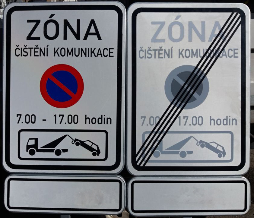 IZ 8a – Zóna s dopravním omezením a IZ 8b – Konec zóny s dopravním omezením
